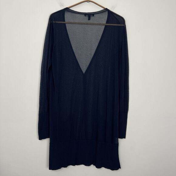 EILEEN FISHER Cardigan L Viscose Crepe Sheer Tunic Button Up Long Sleeve Navy - Picture 9 of 9